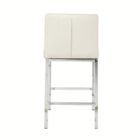 Modern Counter Stools (Set Of 2) - Comfortable PU Leather Bar Chairs With Electroplated Legs And Grid Design - White