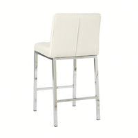 Modern Counter Stools (Set Of 2) - Comfortable PU Leather Bar Chairs With Electroplated Legs And Grid Design - White