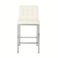 Modern Counter Stools (Set Of 2) - Comfortable PU Leather Bar Chairs With Electroplated Legs And Grid Design - White