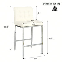 Modern Counter Stools (Set Of 2) - Comfortable PU Leather Bar Chairs With Electroplated Legs And Grid Design - White