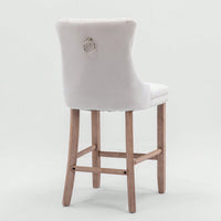 Contemporary Velvet Barstools Set of 2 High Back Tufted Upholstered Counter Chairs with Wood Legs and Chrome Trim
