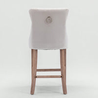 Contemporary Velvet Barstools Set of 2 High Back Tufted Upholstered Counter Chairs with Wood Legs and Chrome Trim