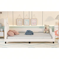 Twin Daybed With Cute Cartoon Ears Headboard, Upholstered Platform Bed With Wood Frame, No Box Spring Needed, Easy Assembly