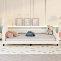 Twin Daybed With Cute Cartoon Ears Headboard, Upholstered Platform Bed With Wood Frame, No Box Spring Needed, Easy Assembly