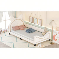 Twin Daybed With Cute Cartoon Ears Headboard, Upholstered Platform Bed With Wood Frame, No Box Spring Needed, Easy Assembly