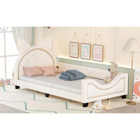 Twin Daybed With Cute Cartoon Ears Headboard, Upholstered Platform Bed With Wood Frame, No Box Spring Needed, Easy Assembly