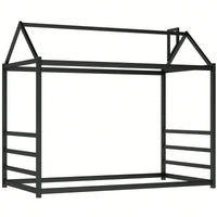 Twin Size House Bed Frame With Roof And Chimney, Playful Metal Platform Bed Frame For Kids And Adults, No Box Spring Needed, Easy Assembly