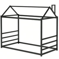 Twin Size House Bed Frame With Roof And Chimney, Playful Metal Platform Bed Frame For Kids And Adults, No Box Spring Needed, Easy Assembly