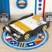 Full Size Race Car-Shaped Platform Bed With Wheels And Storage