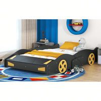 Full Size Race Car-Shaped Platform Bed With Wheels And Storage