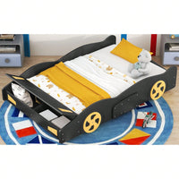 Full Size Race Car-Shaped Platform Bed With Wheels And Storage