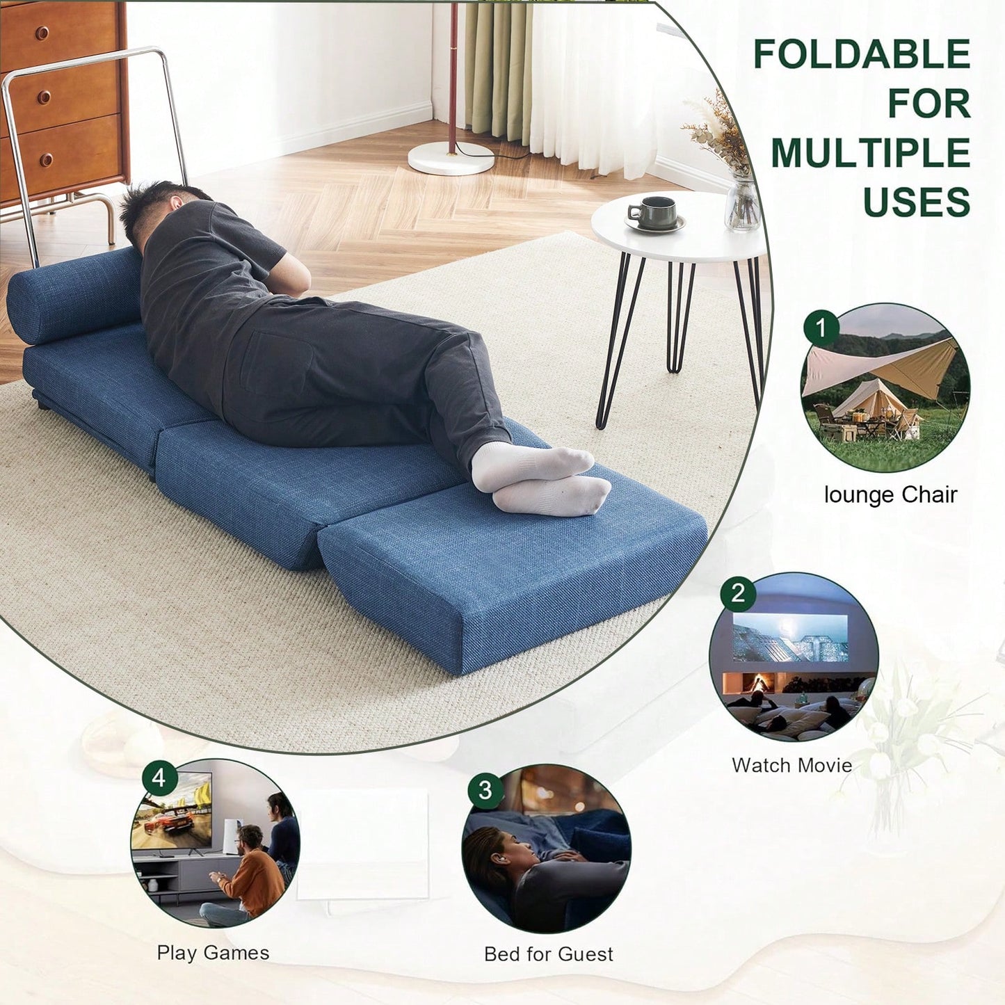 Foldable Single Sofa Bed With Pillow, Portable Foldable Sofa Bed, Leisure Sofa Chair, Easy To Store, Made Of Breathable And Wearable Linen