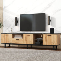 Stylish TV Stand with 4 Cabinets and Open Shelves for 80 Inch TVs Modern Media Console for Living Room and Home Theatre