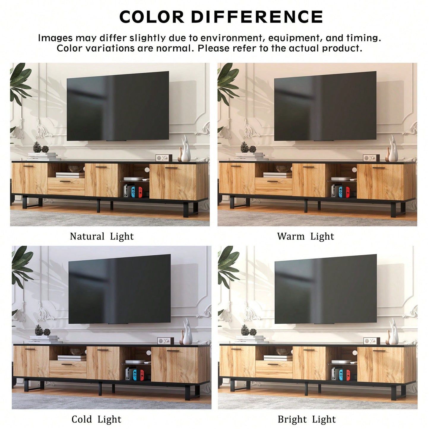 Stylish TV Stand with 4 Cabinets and Open Shelves for 80 Inch TVs Modern Media Console for Living Room and Home Theatre