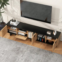 Stylish TV Stand with 4 Cabinets and Open Shelves for 80 Inch TVs Modern Media Console for Living Room and Home Theatre