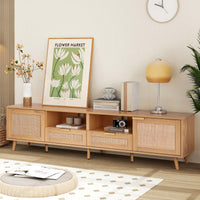 Rattan TV Stand For TVs Up To 85'', Modern Farmhouse Media Console, Entertainment Center With Solid Wood Legs, TV Cabinet For Living Room