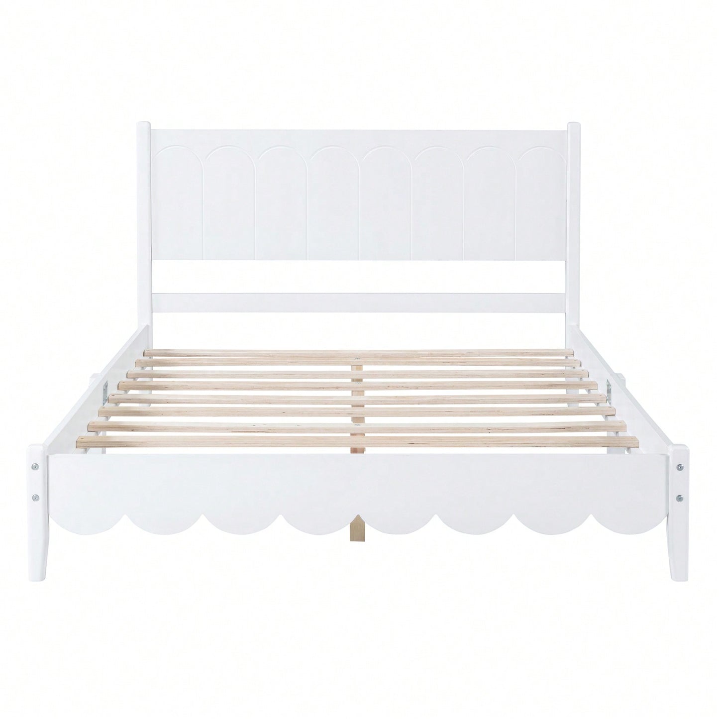 Full Size Wood Platform Bed Frame, Retro Style Bed With Rectangular Headboard