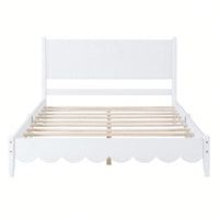 Full Size Wood Platform Bed Frame, Retro Style Bed With Rectangular Headboard