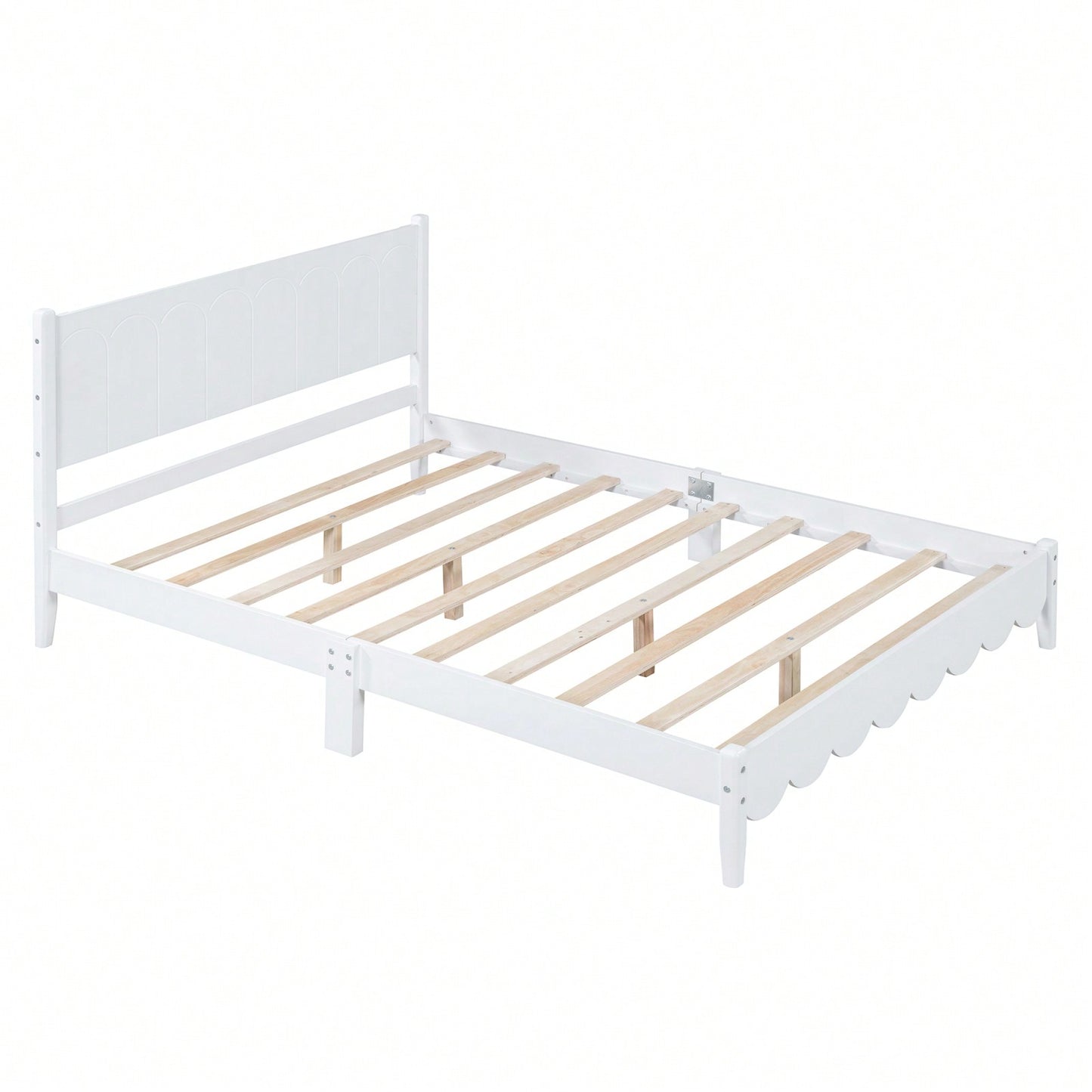 Full Size Wood Platform Bed Frame, Retro Style Bed With Rectangular Headboard