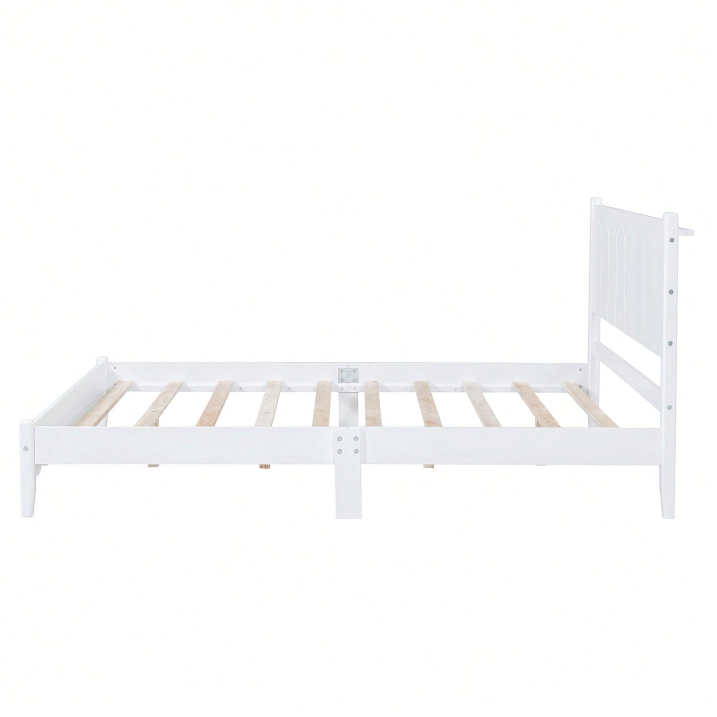 Full Size Wood Platform Bed Frame, Retro Style Bed With Rectangular Headboard