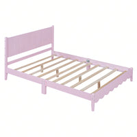 Full Size Wood Platform Bed Frame, Retro Style Bed With Rectangular Headboard