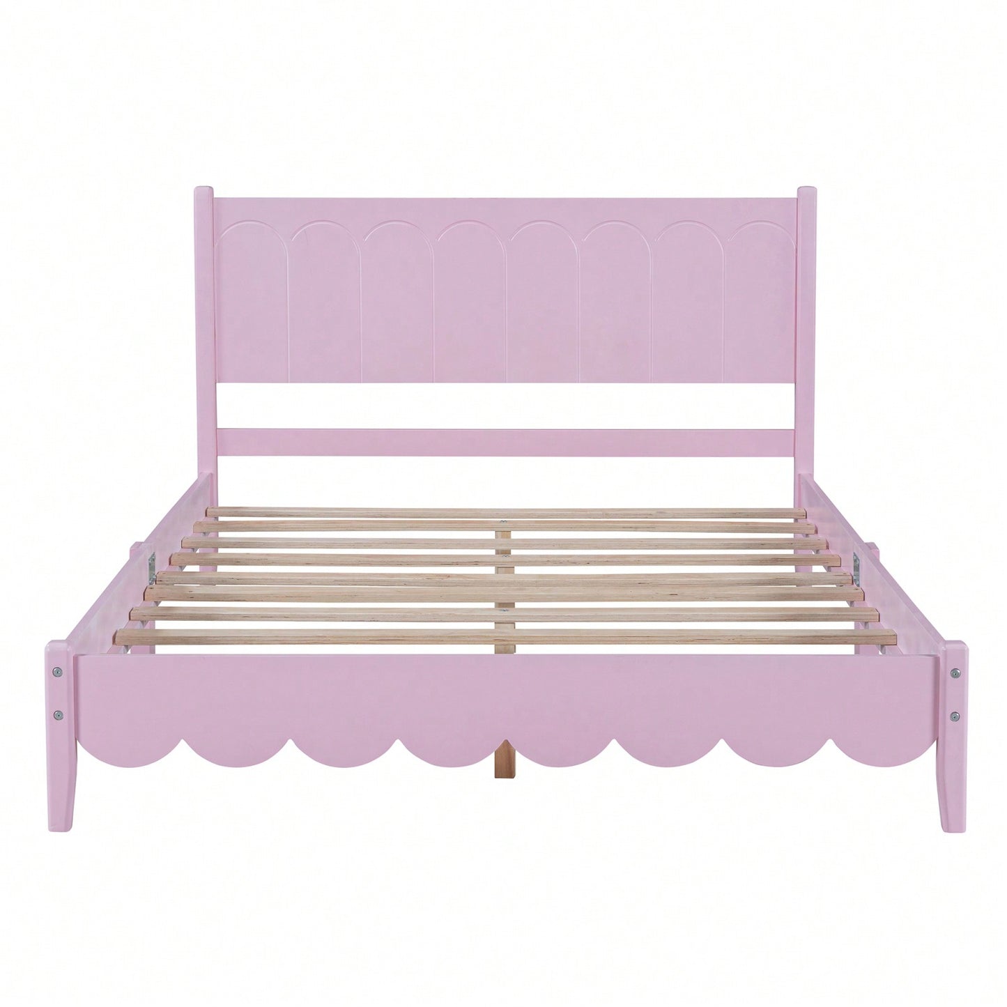 Full Size Wood Platform Bed Frame, Retro Style Bed With Rectangular Headboard