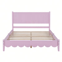 Full Size Wood Platform Bed Frame, Retro Style Bed With Rectangular Headboard