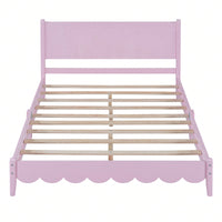 Full Size Wood Platform Bed Frame, Retro Style Bed With Rectangular Headboard