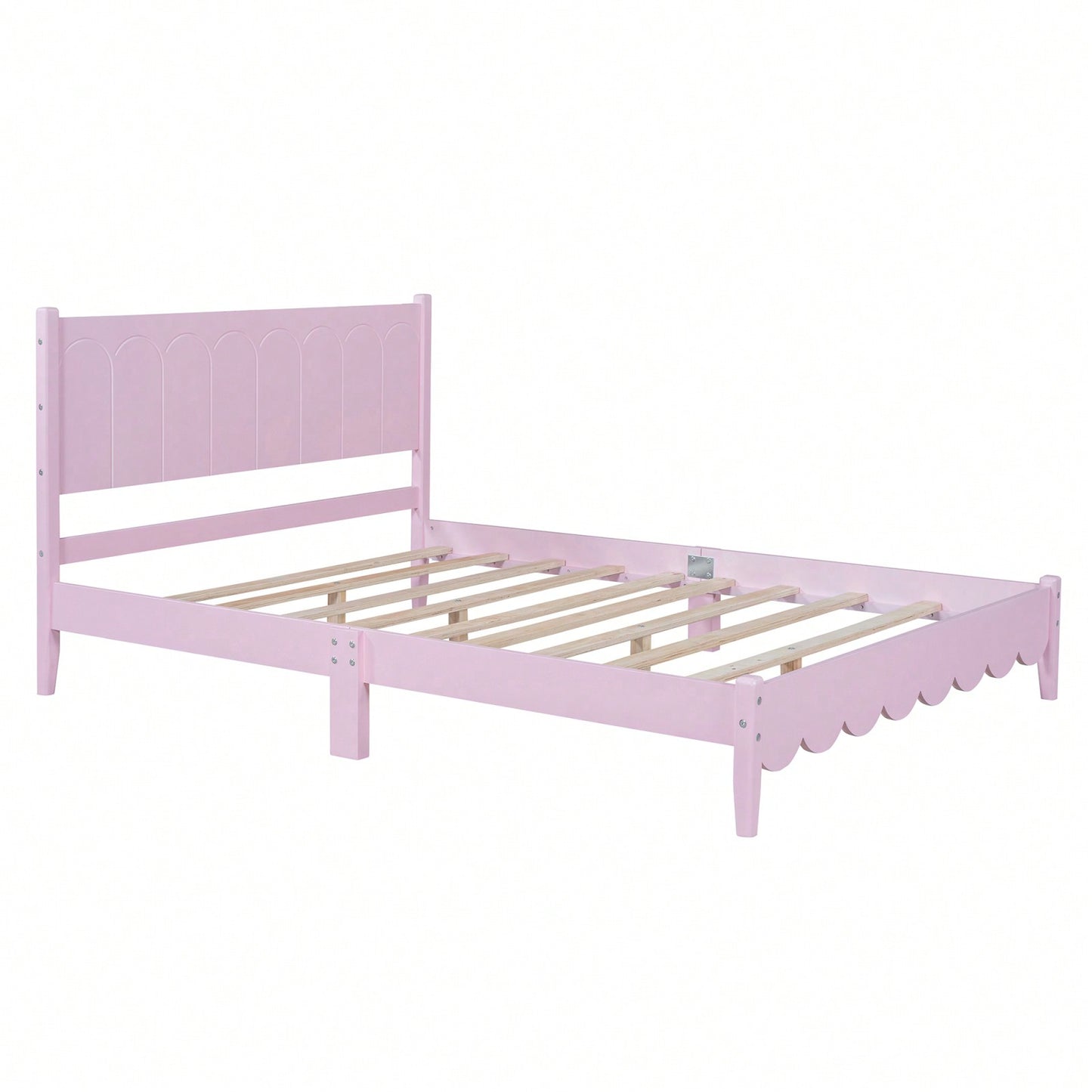 Full Size Wood Platform Bed Frame, Retro Style Bed With Rectangular Headboard