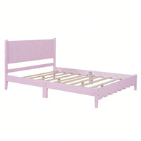 Full Size Wood Platform Bed Frame, Retro Style Bed With Rectangular Headboard