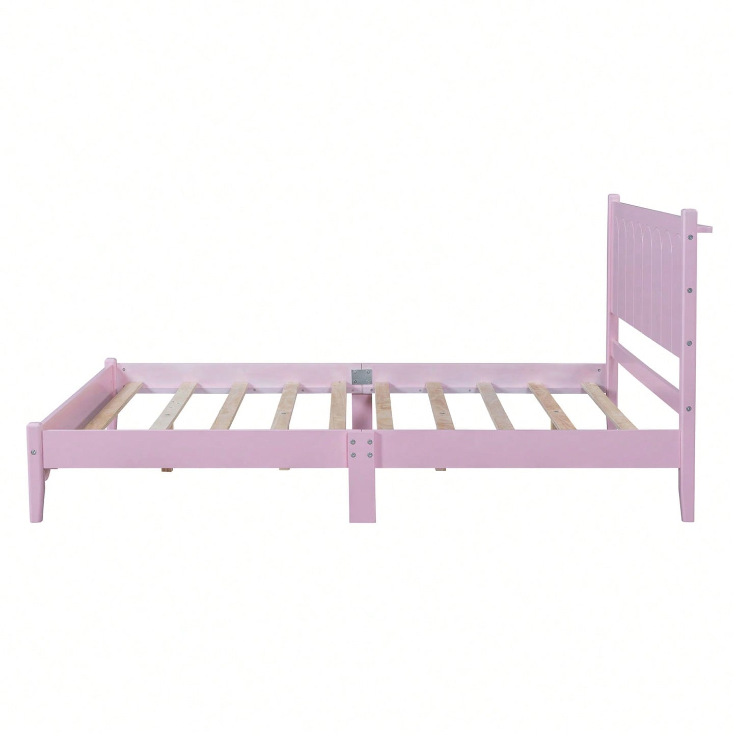 Full Size Wood Platform Bed Frame, Retro Style Bed With Rectangular Headboard