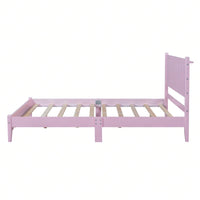 Full Size Wood Platform Bed Frame, Retro Style Bed With Rectangular Headboard