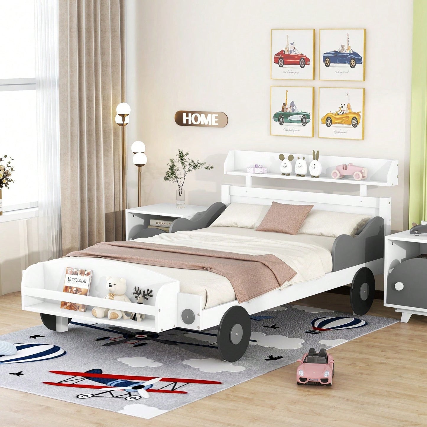 Car-Shaped Platform Bed,Twin Bed With Storage Shelf For Bedroom