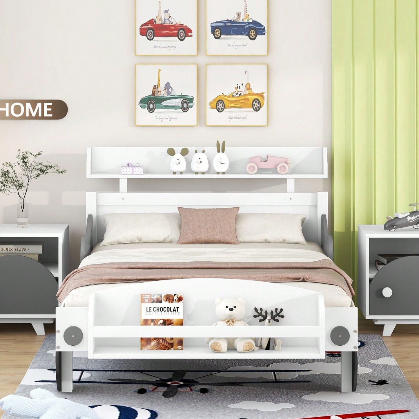 Car-Shaped Platform Bed,Twin Bed With Storage Shelf For Bedroom