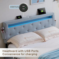 Modern Full Size Platform Bed Frame with USB Charging Station LED Lights and Storage Drawers No Box Spring Required