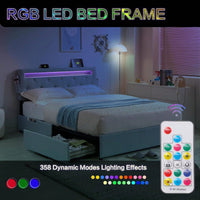 Modern Full Size Platform Bed Frame with USB Charging Station LED Lights and Storage Drawers No Box Spring Required