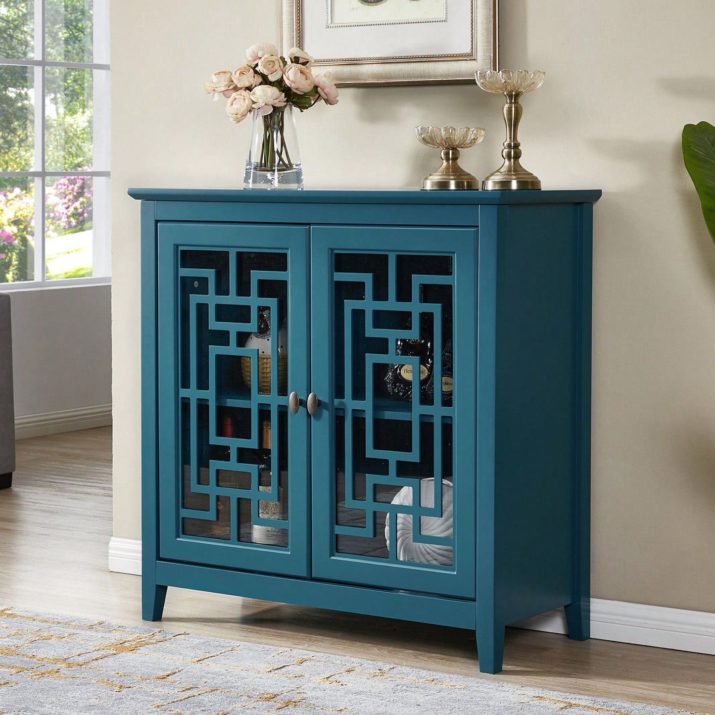 Storage Cabinet, Buffet Sideboard, Teal Blue