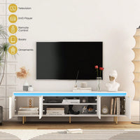 Mid Century Modern LED TV Stand For 80 Inch TV, Entertainment Center Wood TV Stand, Fluted Trim TV Stand With 4 Doors