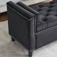 Stylish Velvet Storage Bench with Armrests 44.5 Inch Upholstered Entryway and Bedroom Seat with Hidden Storage and Nailhead Trim