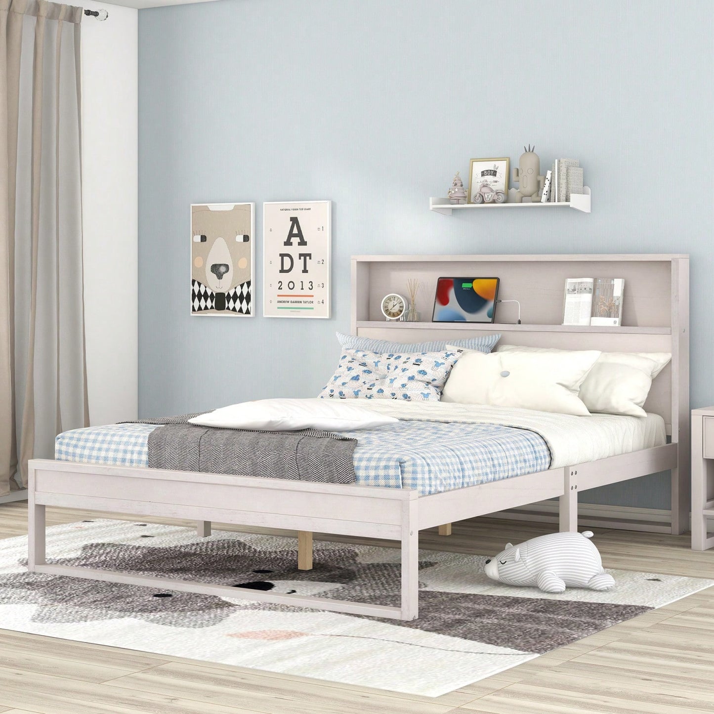 Queen Platform Bed Frame With Storage Headboard, Built-In Sockets & USB Ports, No Box Spring Needed, Wood Slat Support, Easy Assembly