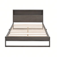 Queen Platform Bed Frame With Storage Headboard, Built-In Sockets & USB Ports, No Box Spring Needed, Wood Slat Support, Easy Assembly