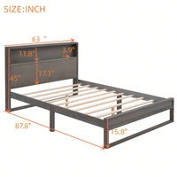 Queen Platform Bed Frame With Storage Headboard, Built-In Sockets & USB Ports, No Box Spring Needed, Wood Slat Support, Easy Assembly