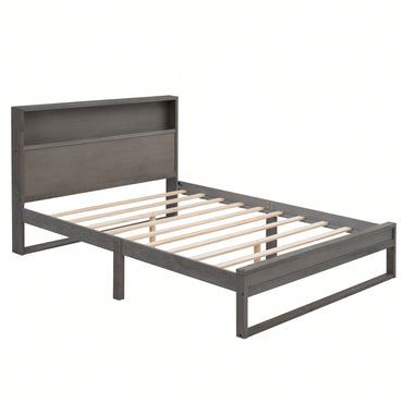 Queen Platform Bed Frame With Storage Headboard, Built-In Sockets & USB Ports, No Box Spring Needed, Wood Slat Support, Easy Assembly