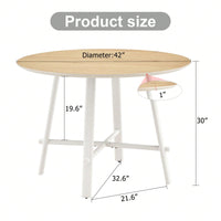 Mid-Century Modern 42 Inch Round Dining Table with Wood Grain Top and White Metal Legs for 4-6 People