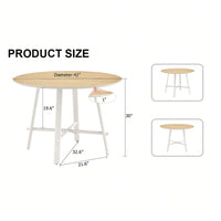 Mid-Century Modern 42 Inch Round Dining Table with Wood Grain Top and White Metal Legs for 4-6 People