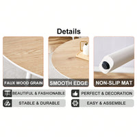 Mid-Century Modern 42 Inch Round Dining Table with Wood Grain Top and White Metal Legs for 4-6 People