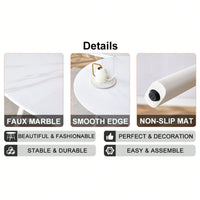 Mid-Century Modern 42 Inch Round Dining Table with Wood Grain Top and White Metal Legs for 4-6 People