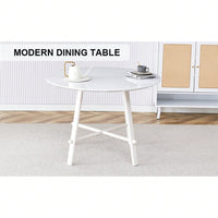 Mid-Century Modern 42 Inch Round Dining Table with Wood Grain Top and White Metal Legs for 4-6 People