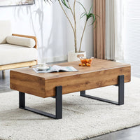 Rustic MDF Coffee Table with Metal Legs - Sturdy Elegant Living Room and Bedroom End Table - Easy Assembly