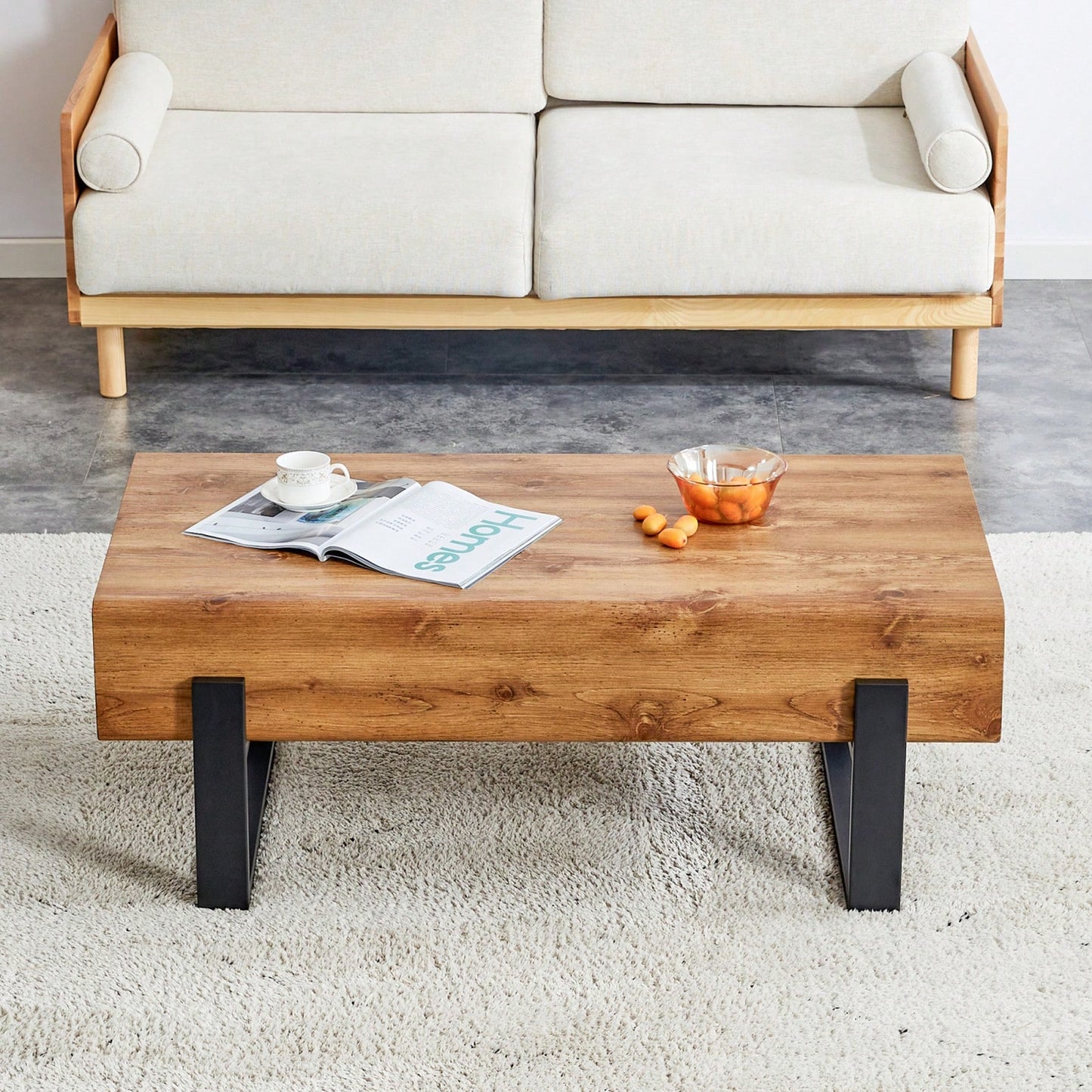 Rustic MDF Coffee Table with Metal Legs - Sturdy Elegant Living Room and Bedroom End Table - Easy Assembly